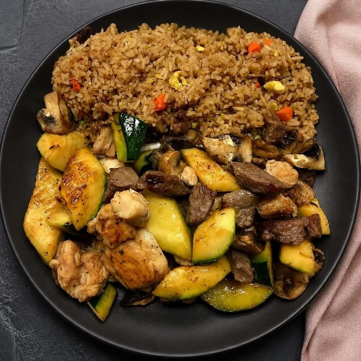 Hibachi chicken and steak with fried rice